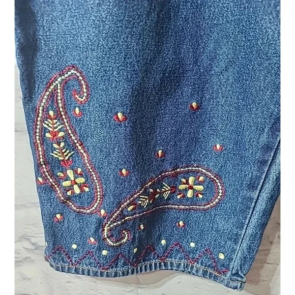 Double D Ranch Yoakum Denim Capri Jeans Women's Large Blue Embroidered Pull On - Picture 3 of 6